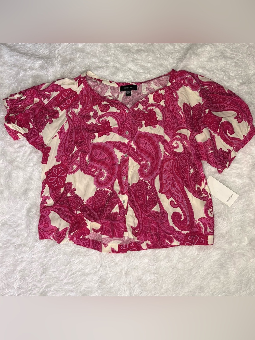 NWT Karen Kane Pretty In Pink Peasant short sleeve Blouse